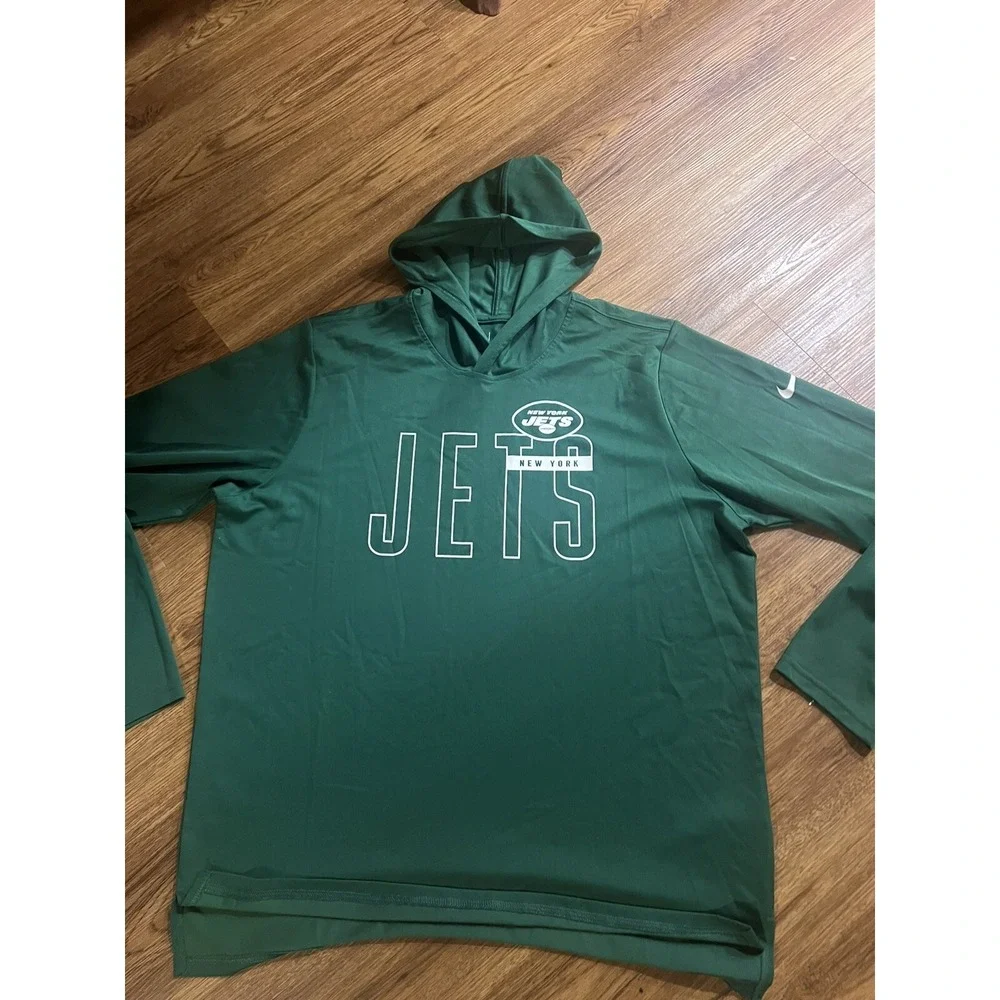 Nike‎ New York Jets Hooded Shirt Mens XL Green Long Sleeve Dri Fit